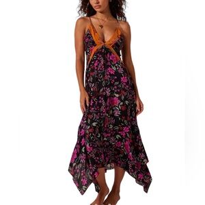 NEW! Free People Maxi Handkerchief Hem Strappy Floral Slip Dress Size Small